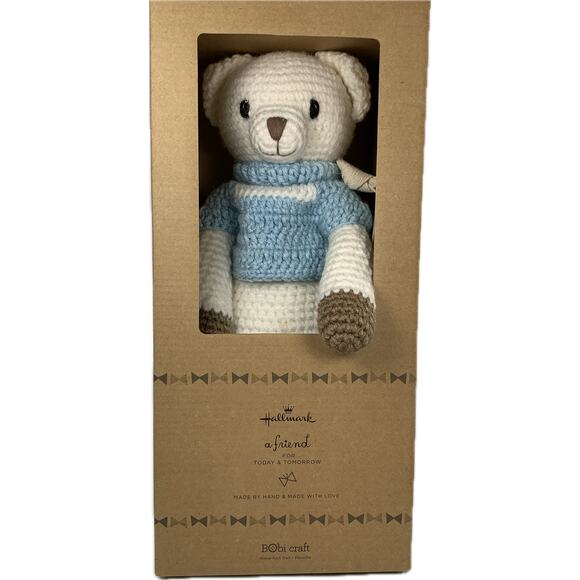 Polar Bear Hallmark Knit Handmade 12" Boy White with Blue Sweater in Gift Box - Picture 7 of 8